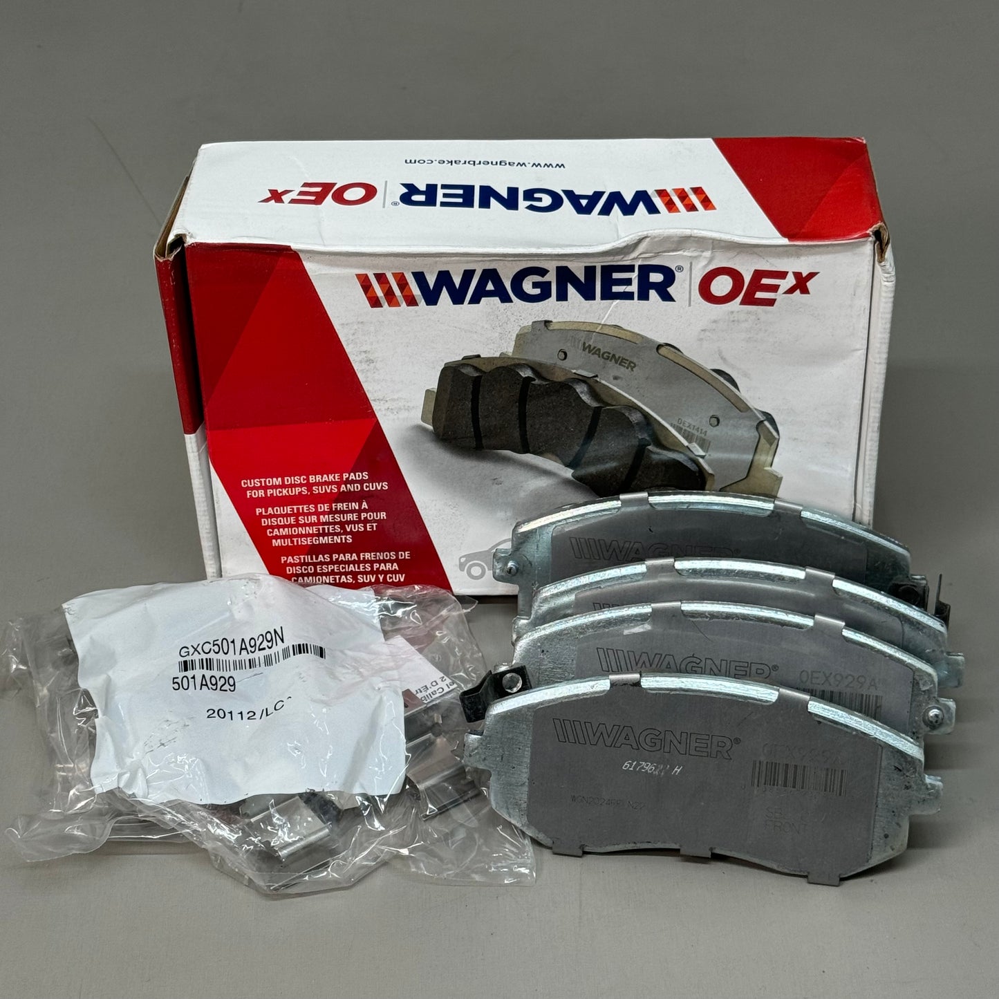 WAGNER OEx Premium Ceramic Disc Brake Pad Set 6" x 2 1/2" Grey OEX929A