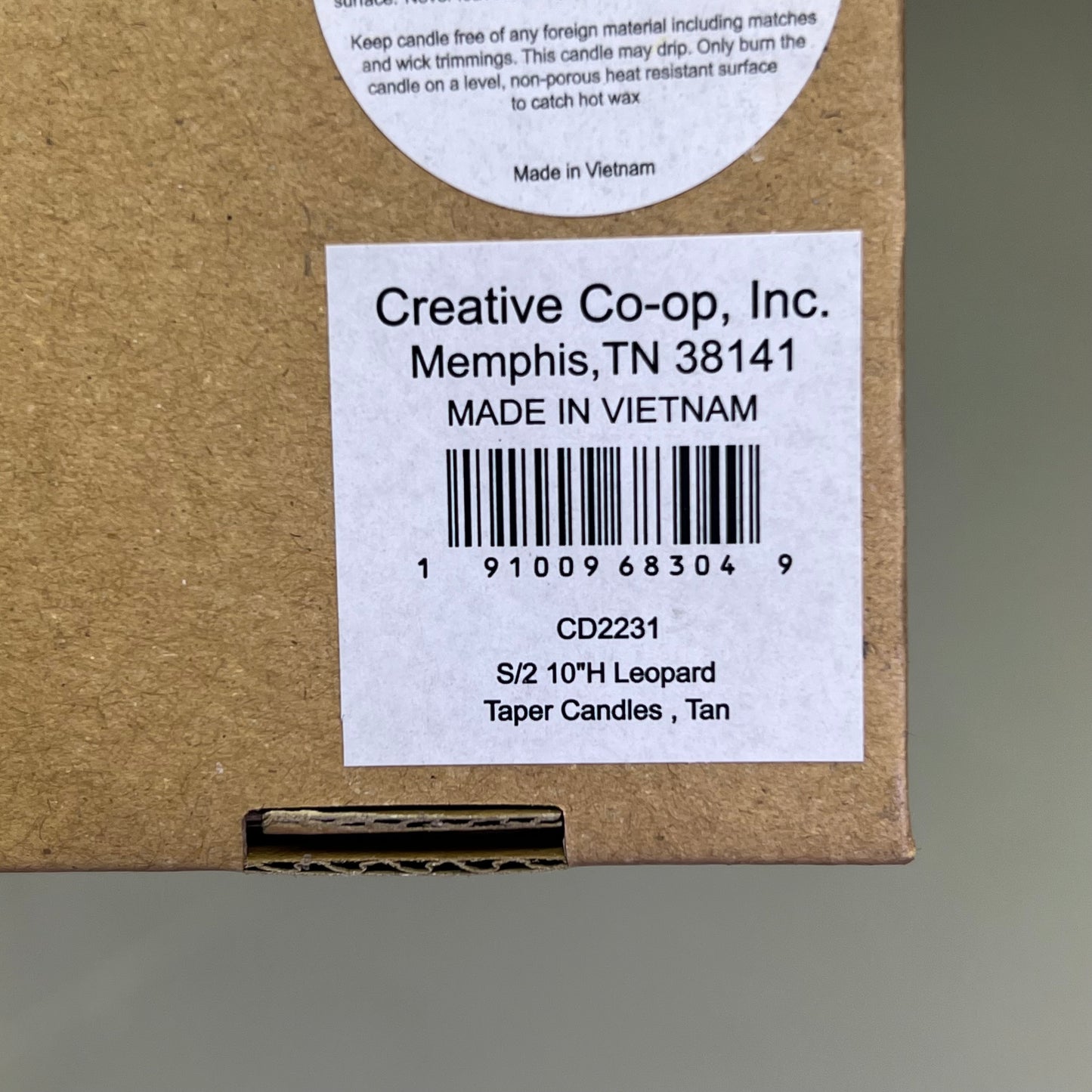 CREATIVE CO-OP (2 PACK) Leopard Print Taper Candles Unscented 10" Tan CD2231