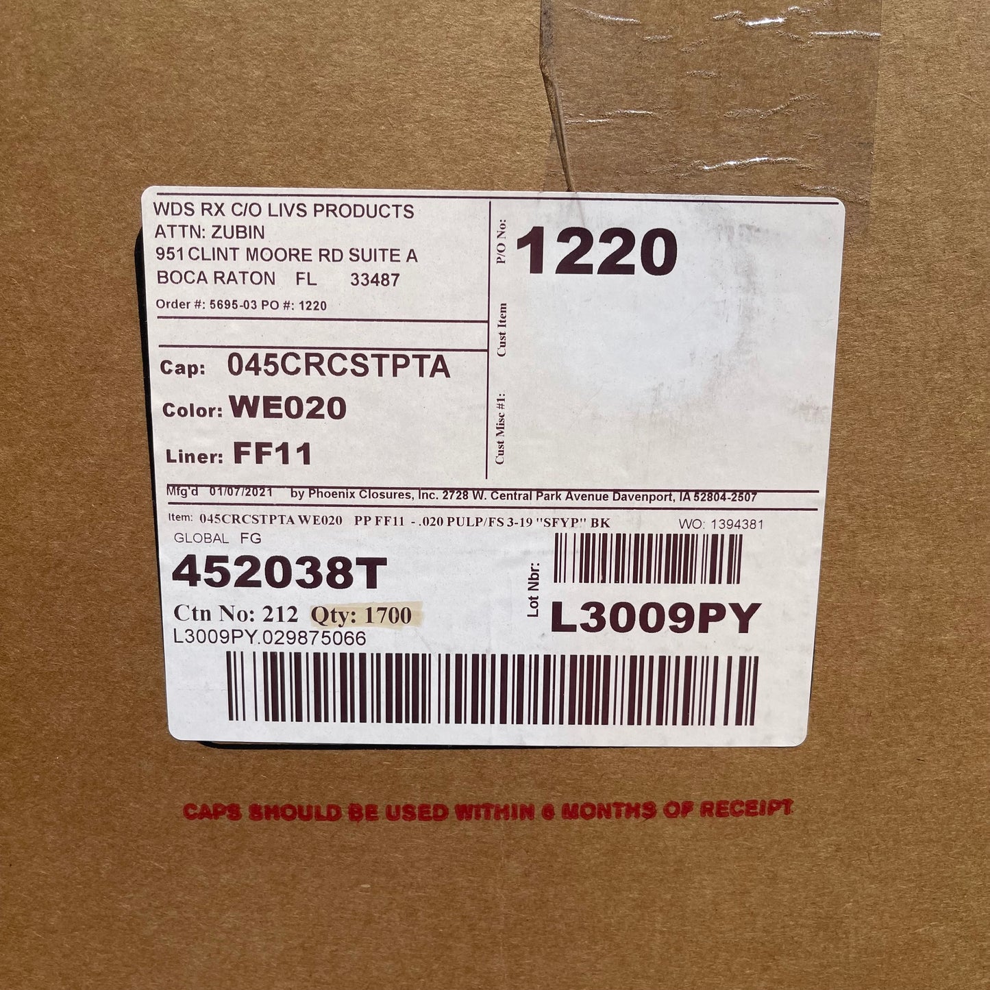 ZA@ Pallet of PHOENIX Safety Lids for Medicine Bottles White 045CRCSTPTA (New)