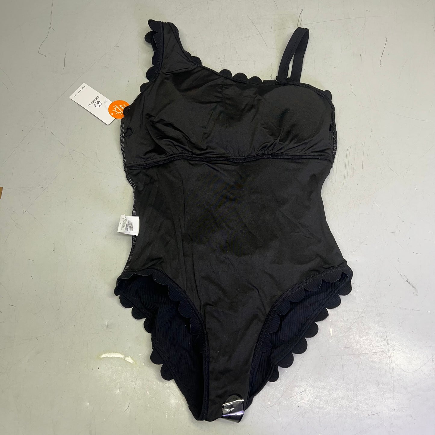 CHARMO Asymmetrical Retro Ribbed Moderate Cut One Piece Swimwear Wmn Sz XL Black