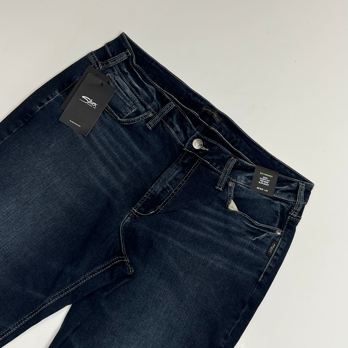 SILVER JEANS CO Suki Curvy Fit Mid Rise Slim Boot Jeans Women's Sz 18/33 Indigo
