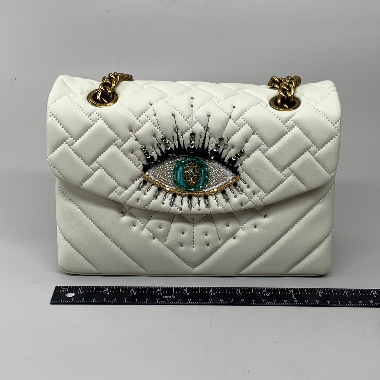 KURT GEIGER Leather Kensington Evil Eye Bag 10.6" x 6.8" Bone 9547841109 New