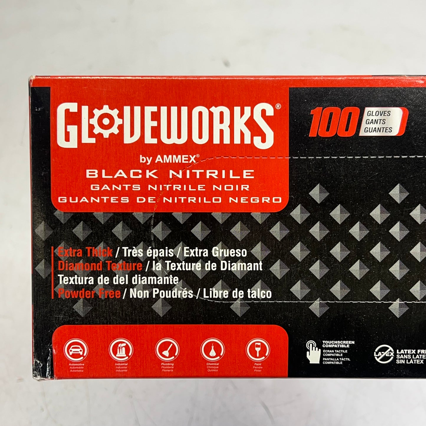 AMMEX (3 PACK, 100 EACH) Gloveworks Nitrile Gloves Powder-free Sz XXL 6MIL Black