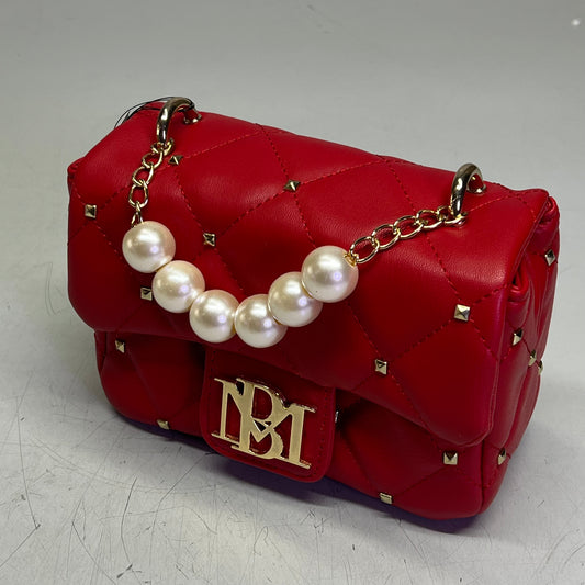 BADGLEY MISCHKA Quilted Vegan Leather Pearl Cross Body Bag 8"x5" Red BM-4107