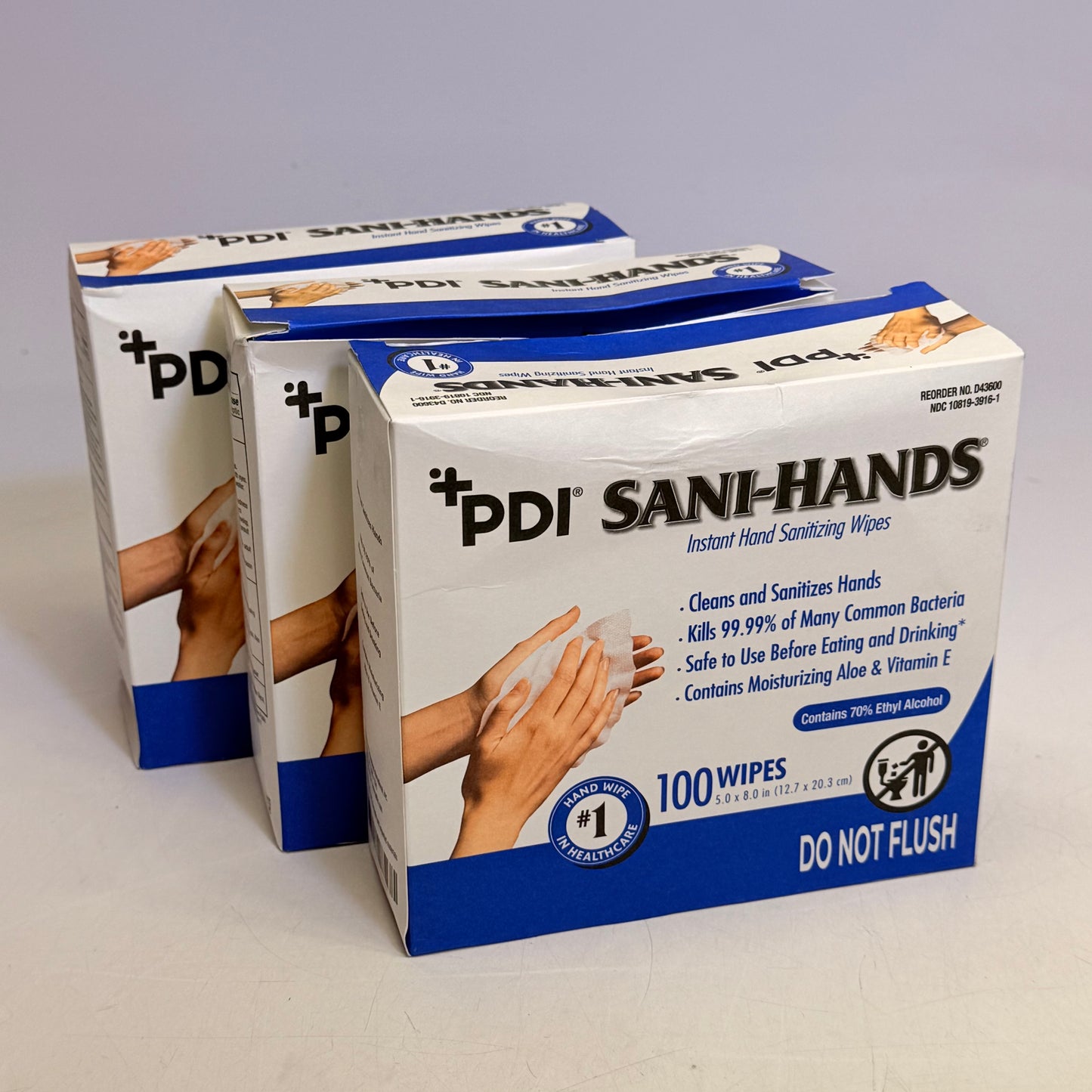 SANI-HANDS (3 PACK, 100 Count Each) Hand Wipes +PDI 5" X 8" White