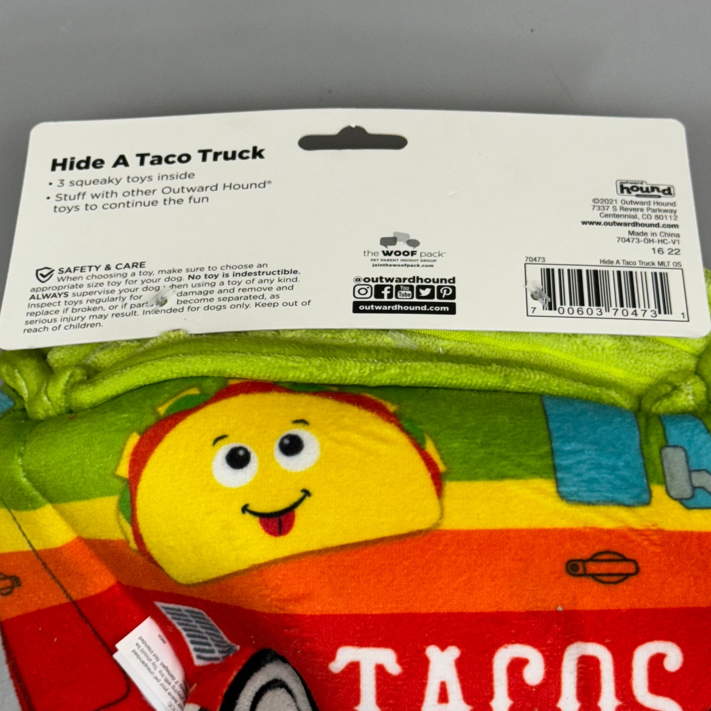 OUTWARD HOUND Hide A Taco Truck Mitt Squeaky Hide & Seek Fun for Dogs 9.5"x7" Multi