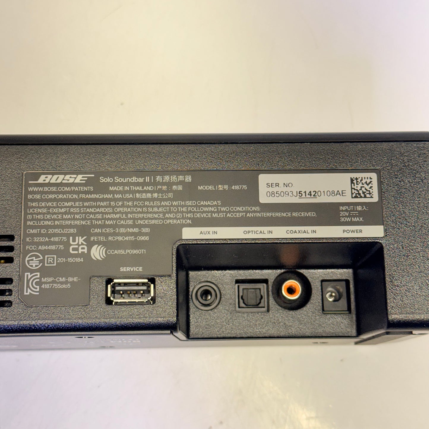 ZA@ BOSE Solo Soundbar Series II W/remote, Power Cord, Wall Bracket Black (AS-IS)