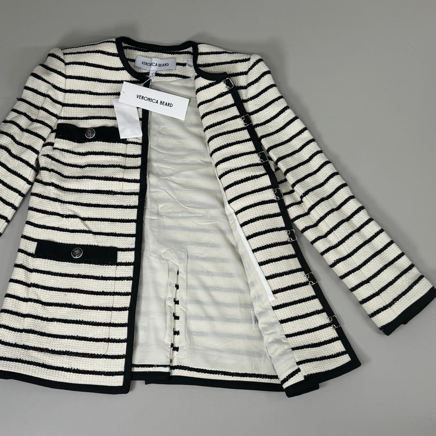 VERONICA BEARD Women's Foster Dickey Jacket Sz-0 Ivory/Black 2406TW7410717