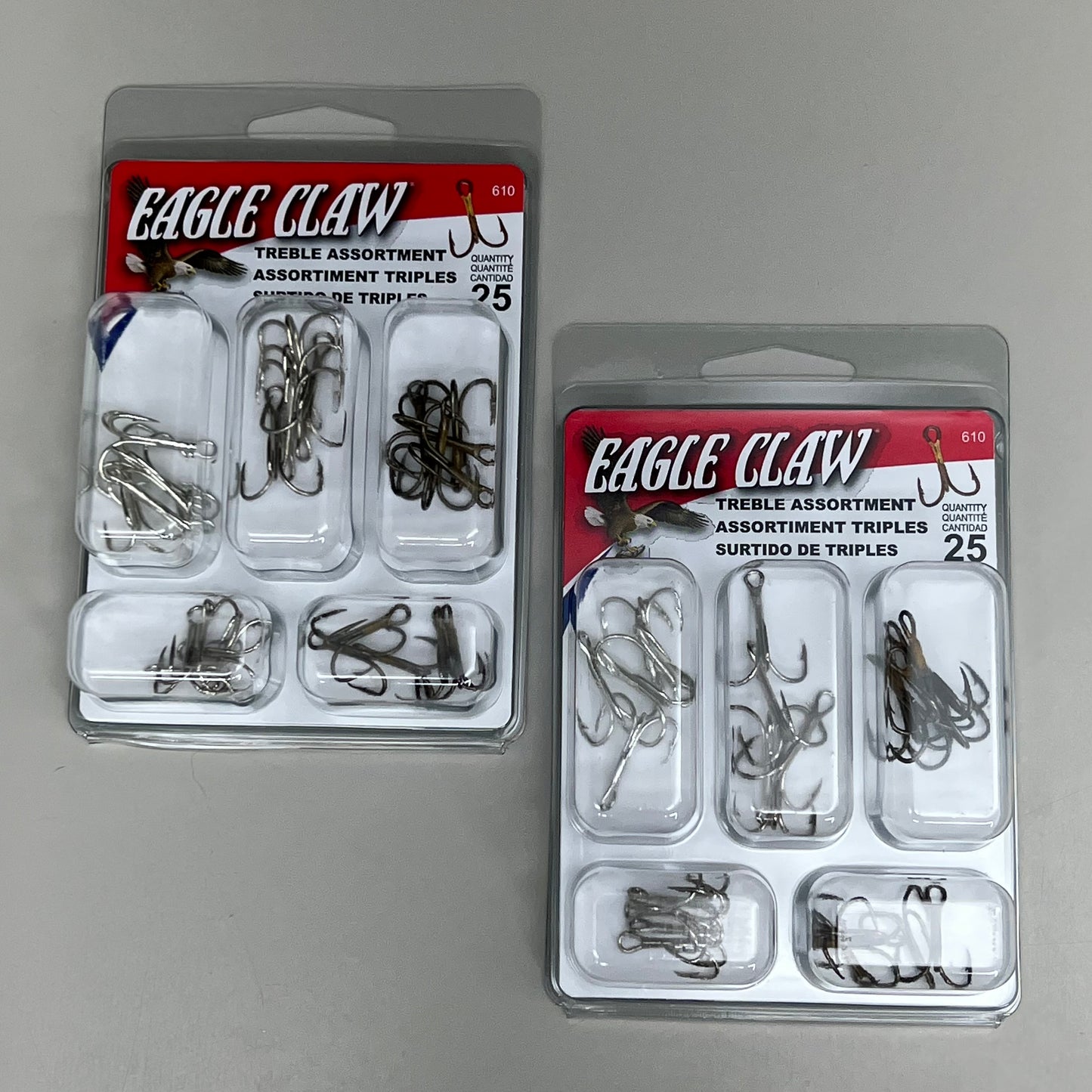 EAGLE CLAW (2 PACK) Treble Hook Assortment Variety Sizes Bronze/Chrome 25pc 610