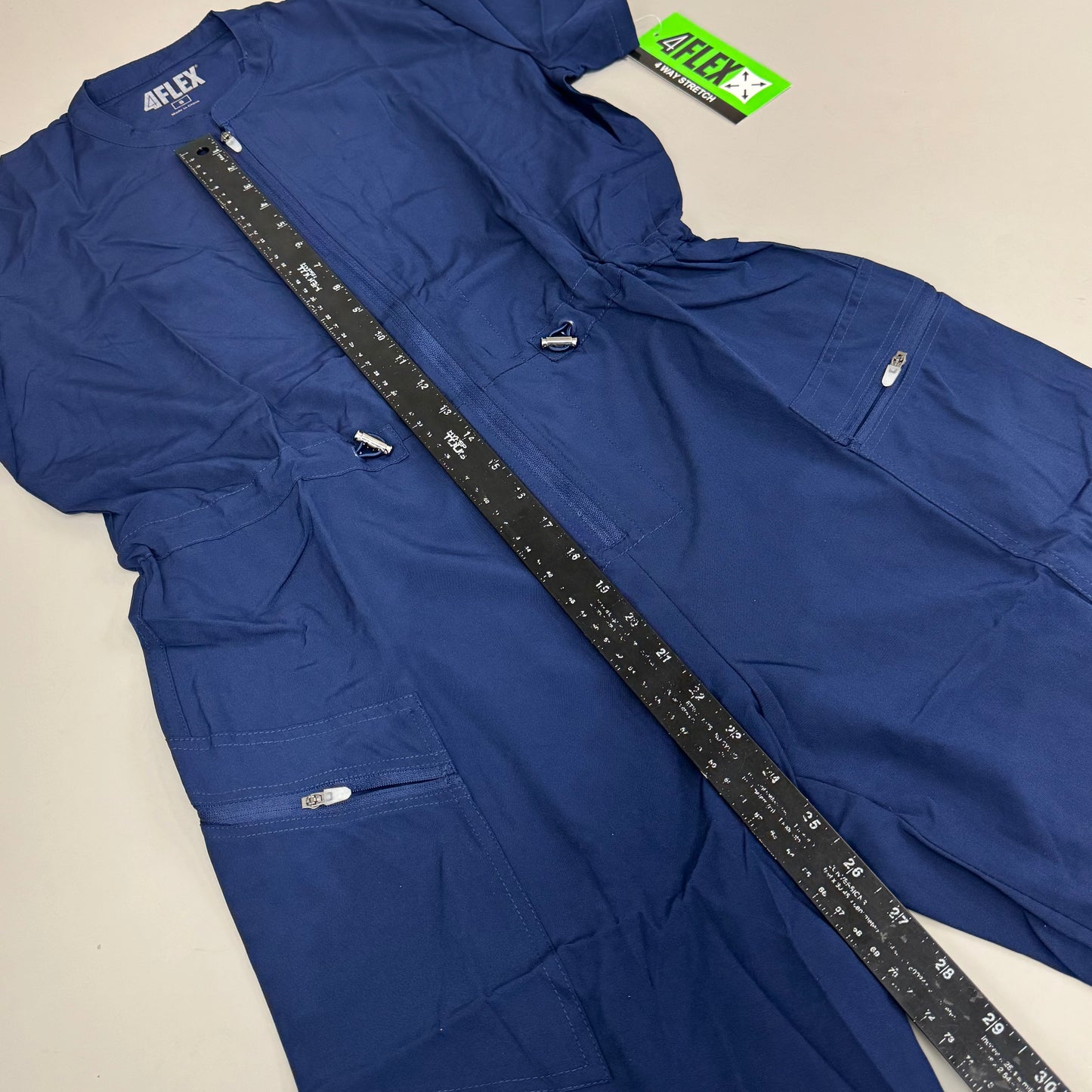 GREEN TOWN 4 Flex Scrubs Jumpsuit Cinch In Waist Women's Sz S Indigo GFX-023AST