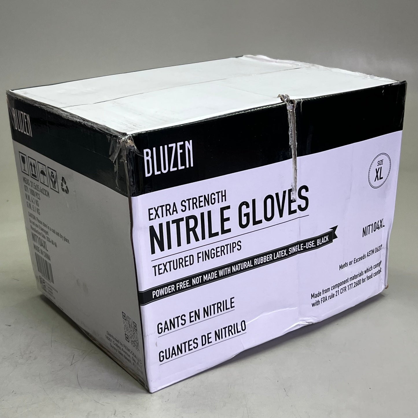 ZA@ BLUZEN (10 PACK of 100Gloves) Nitrile Gloves Textured Fingertips, Black Sz XL NIT104XL (New) C