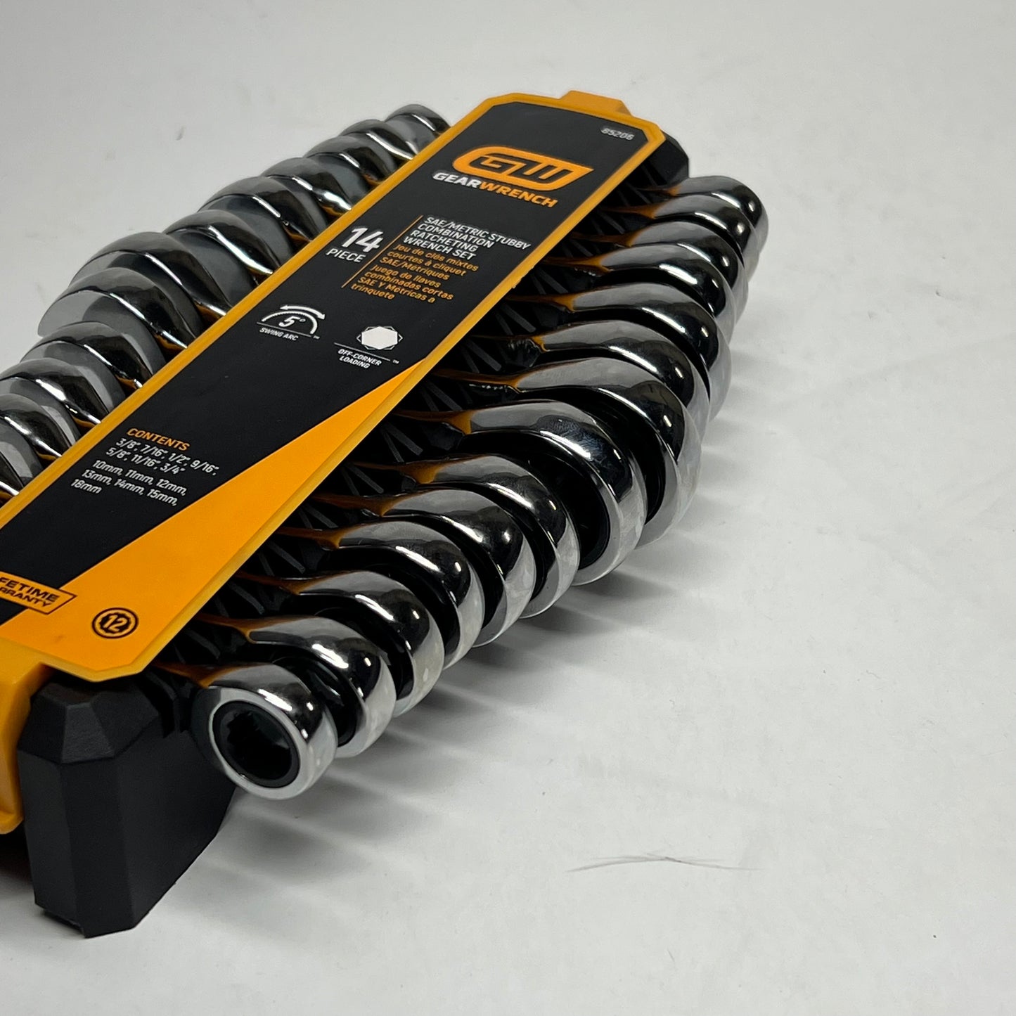 GEAR WRENCH Sae Metric Stubby Combination Wrench Tool Set 72 Tooth 14 Pc 85206