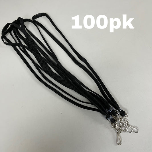 ZA@ UNBRANDED (100 PACK) Flat Lanyard w/ Swivel Hook 3/8" Black BL-34S-BLK