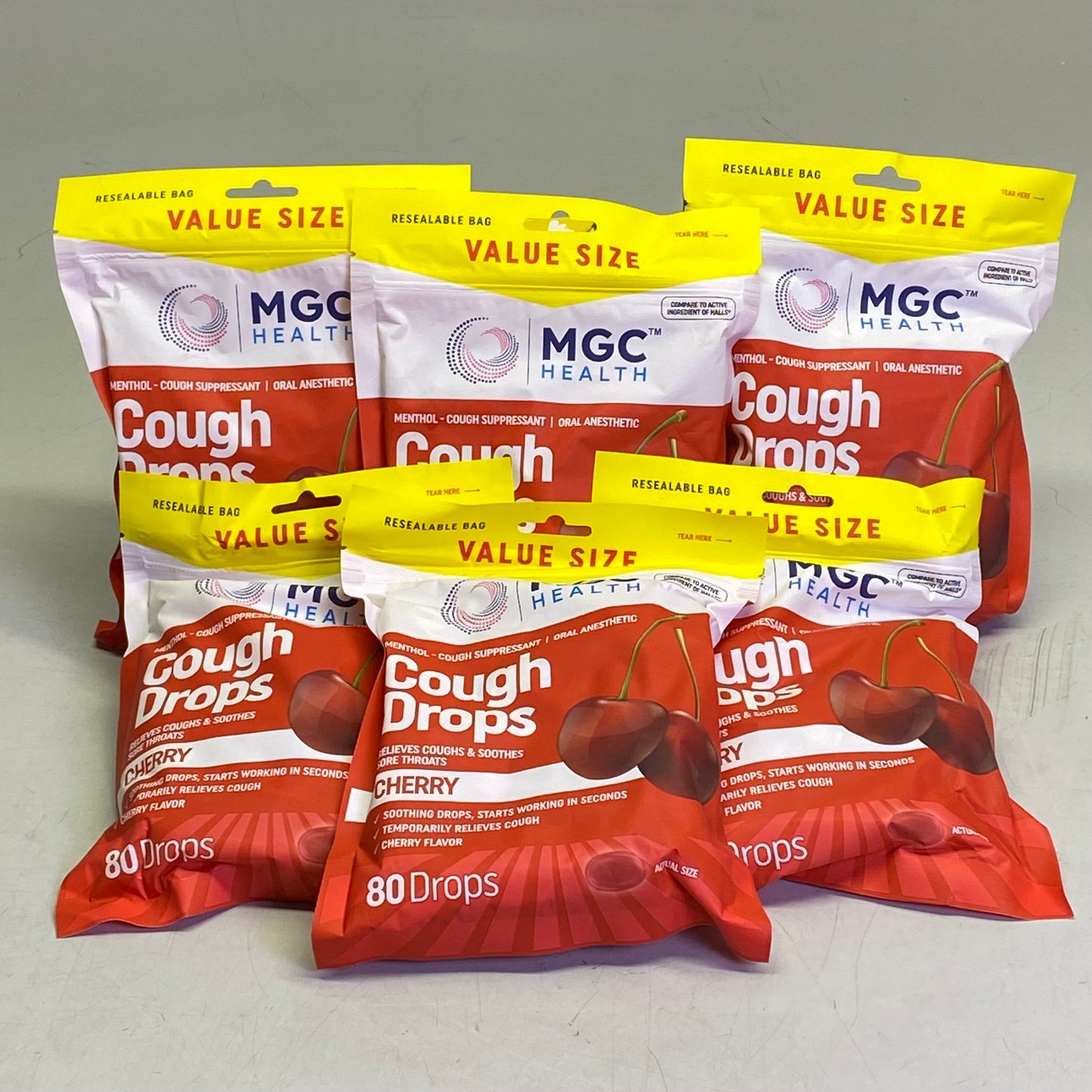 ZA@ MGC HEALTH (6 PACKS Of 80 Drops) Menthol Cough Drops 80 Drops Red IT000037-80 BB 10/25 A