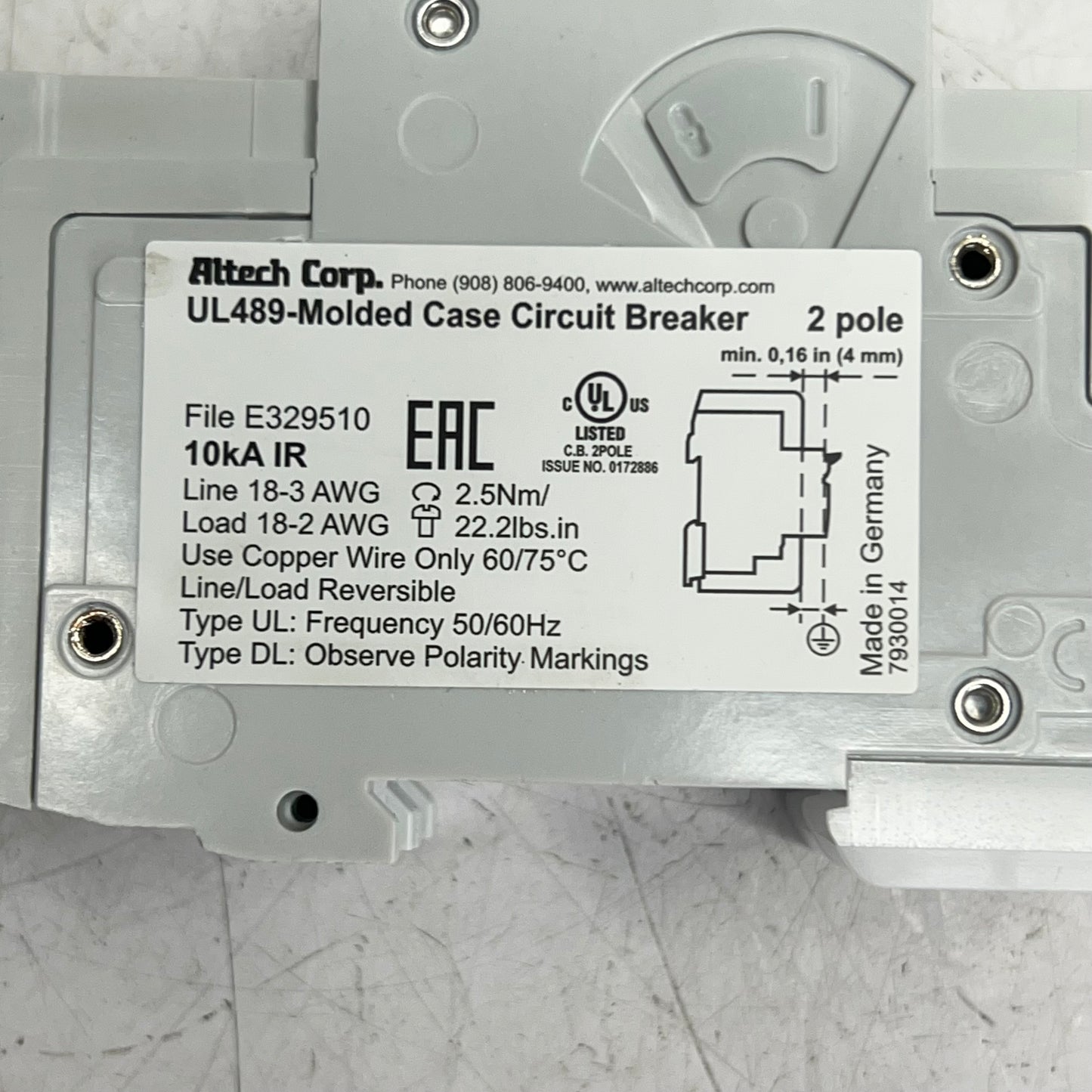 ALTECH CORP Miniature Molded Case Circuit Breaker 480Y/277V AC 50/60Hz 2C03UL