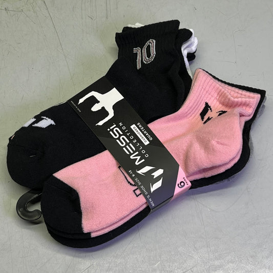 MESSI COLLECTION (6 PAIR) Socks Cushioned Quarters Men's Sz 6-12, Pink & Black