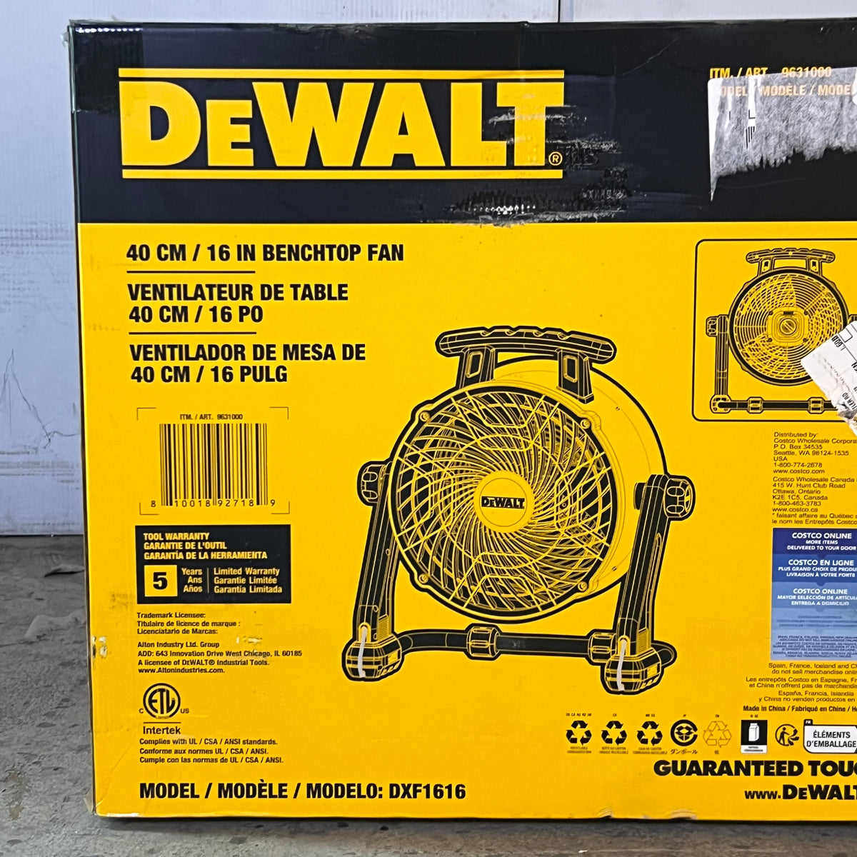 DEWALT 16" High Velocity Shop Fan 3-Speed 360-Degree Tilt - Yellow DXF1616 (Customer Return)