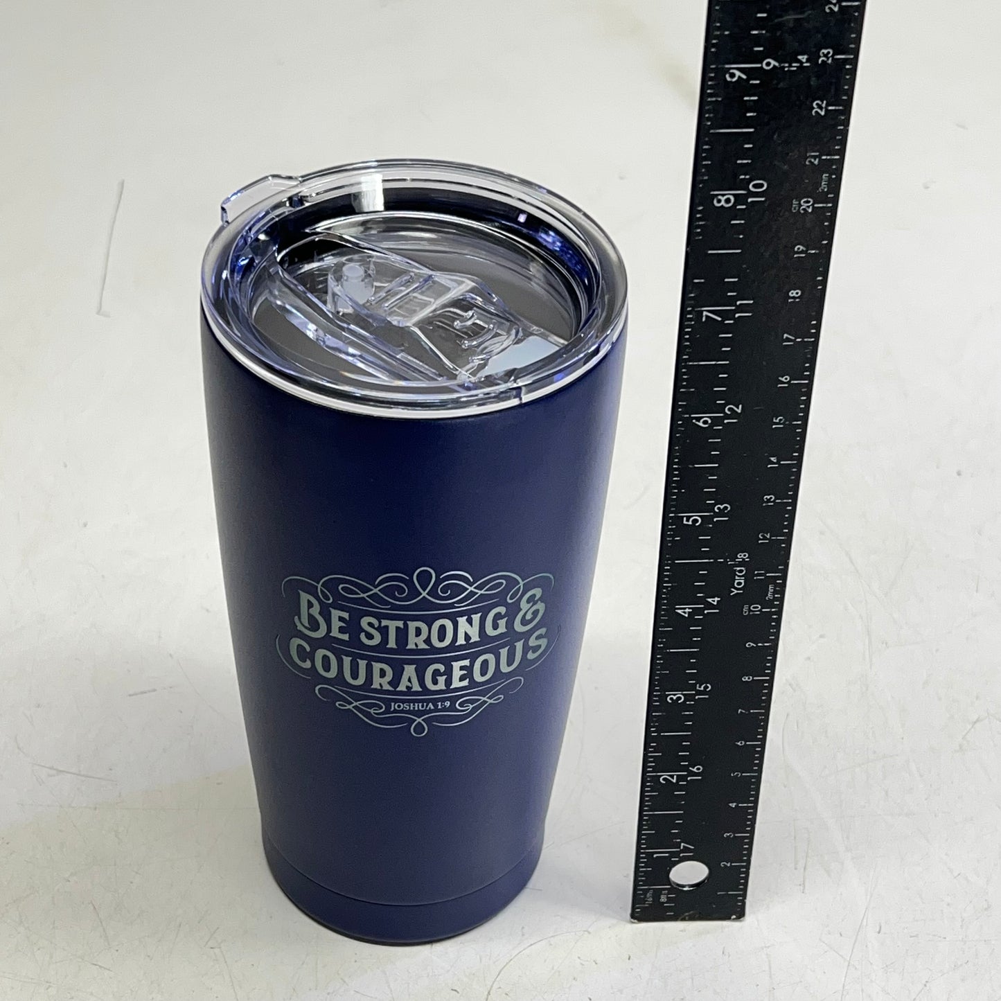 CHRISTIAN ART GIFTS Joshua 1:9 Stainless Steel Travel Tumbler  18 Oz  Navy Blue