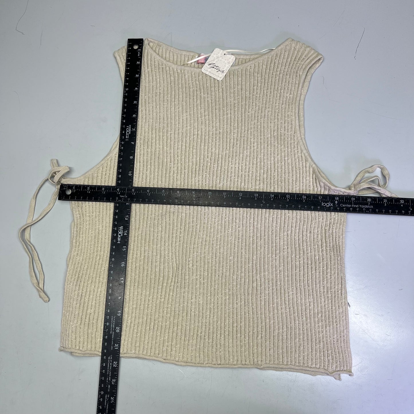 FREE PEOPLE Side Tie Lizzie Sweater Top Women's Sz L Summer Sand 97299119