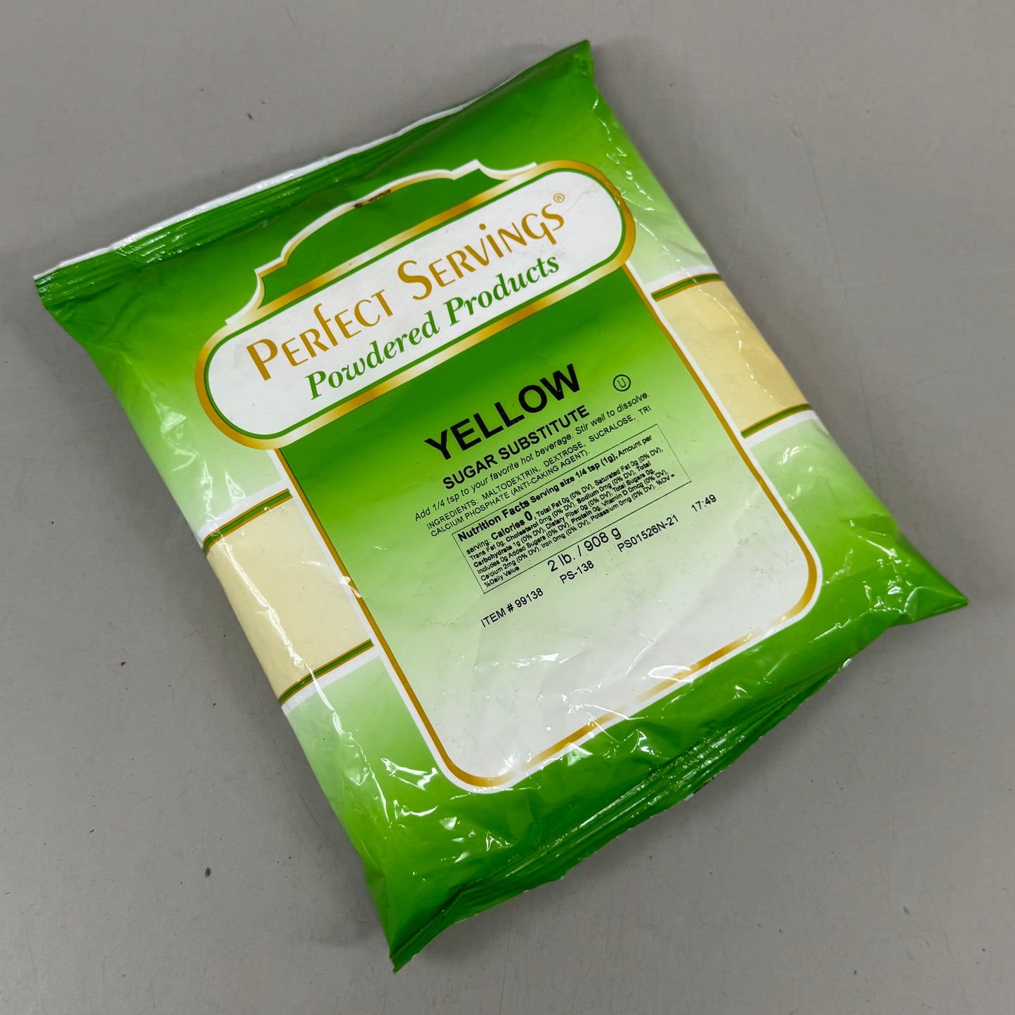 PERFECT SERVINGS (3 Bags 2lbs Each) Yellow Sugar Substitute  Yellow