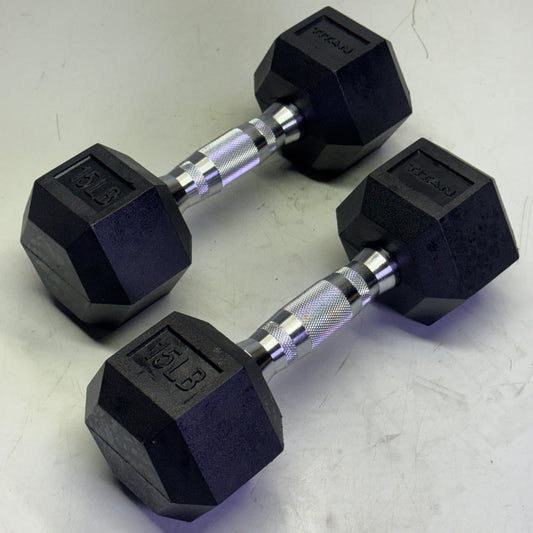 TITAN FITNESS (2 PACK) Black Rubber Coated Hex Dumbbell Single 15lb HEXDBB_15