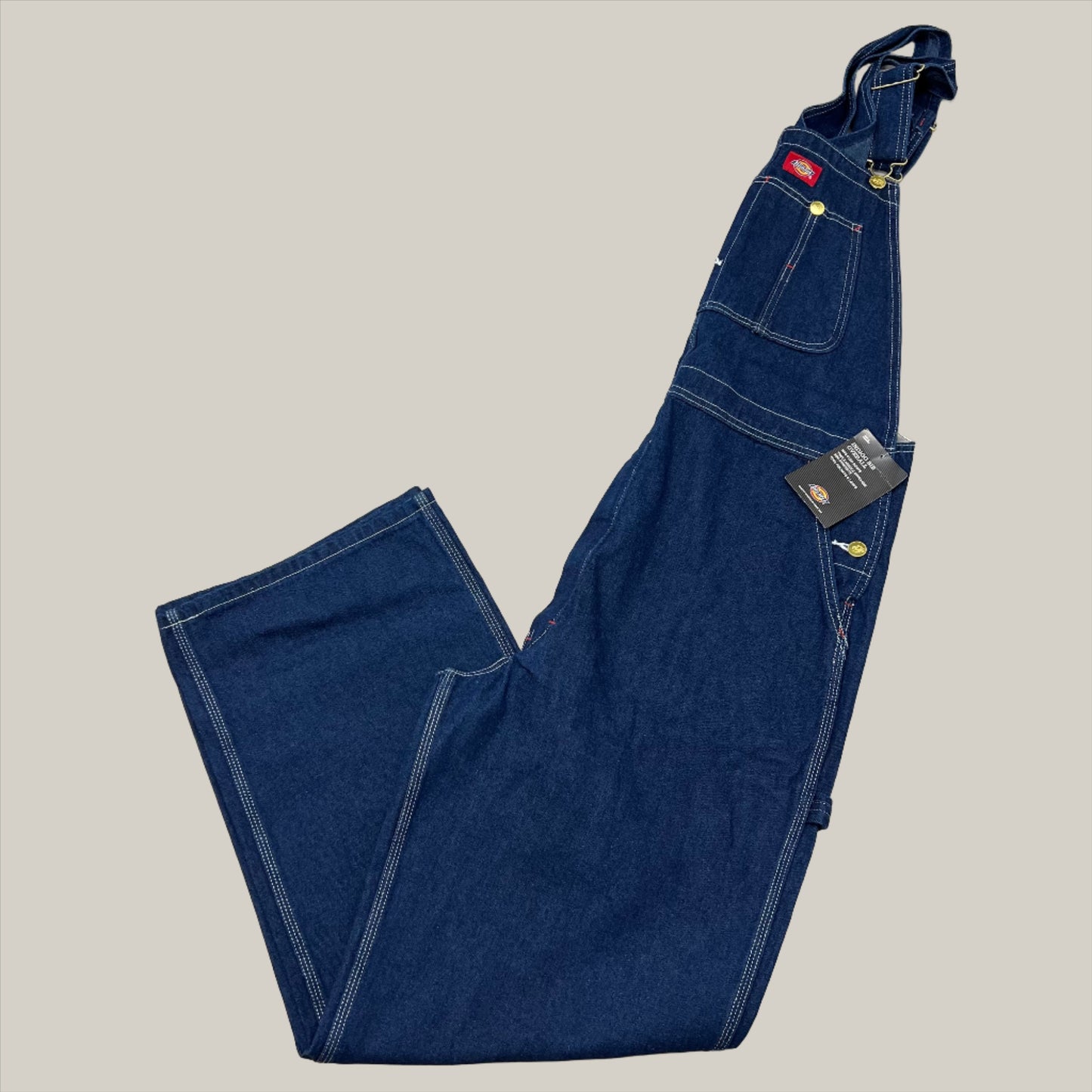 DICKIES Classic High Back Wide Leg Bib Overall Men's 36X32 Rinsed Indigo Blue