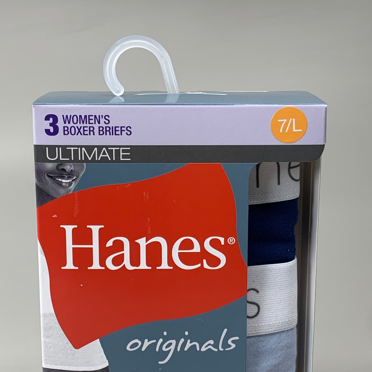 HANES 3 PACK!! Originals Women's Breathable Cotton Boxer Briefs Underwear Sz L Blue 45OUBB