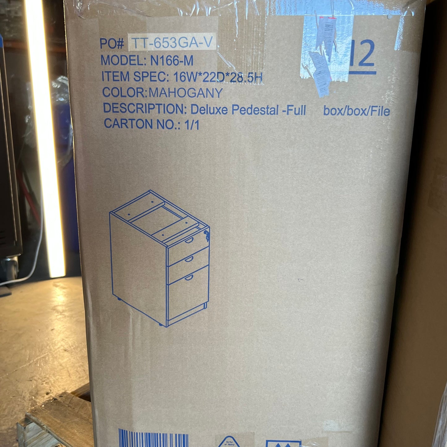 ZA@ Pallet of BOSS OFFICE PRODUCTS Desk Shell & Desk Pedestal - Mahogany N102-M/N166-M (AS-IS, Damaged Desk)