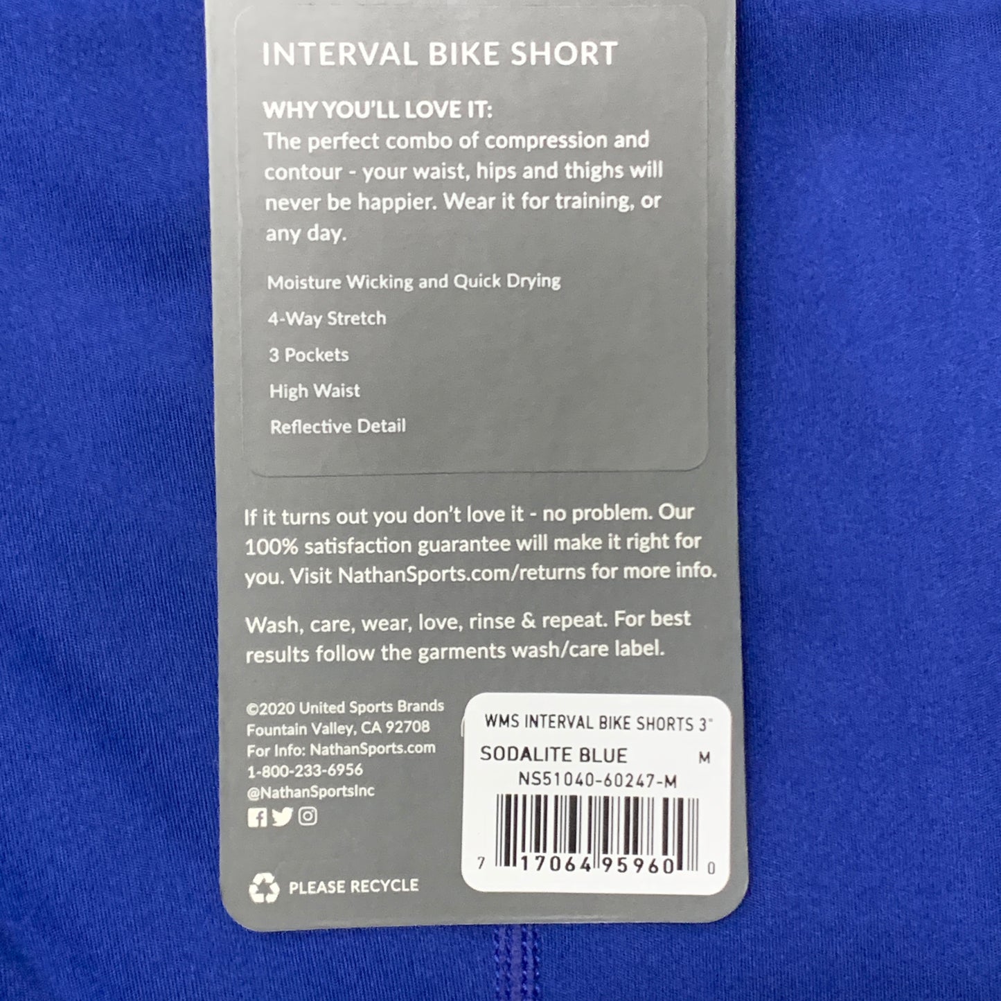 NATHAN Interval 3" Inseam Bike Short Women's Sodalite Blue Sz M NS51040-60247-M