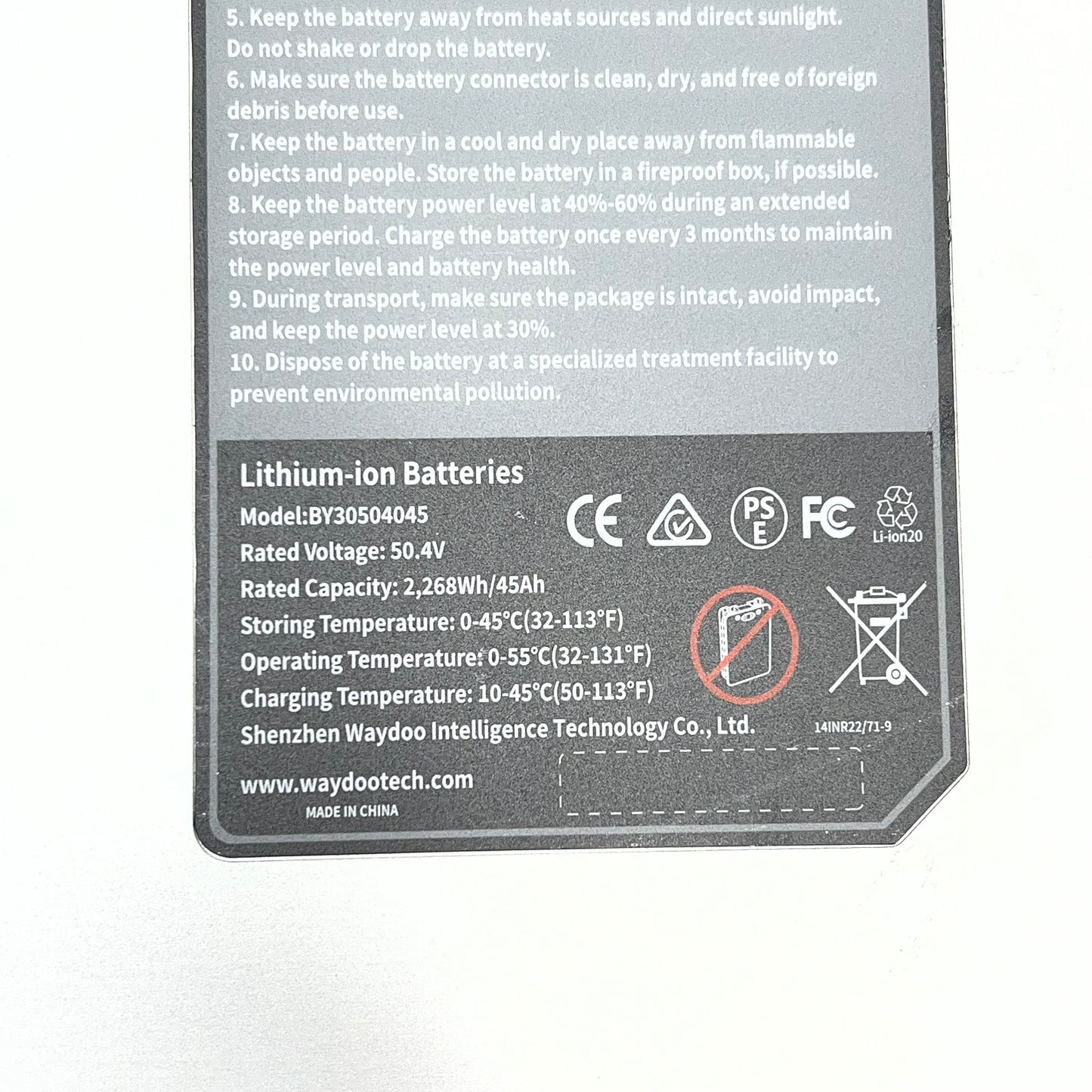 WAYDOO Flyer Evo Powerflight High Performance Lithium Ion Battery  UN3480