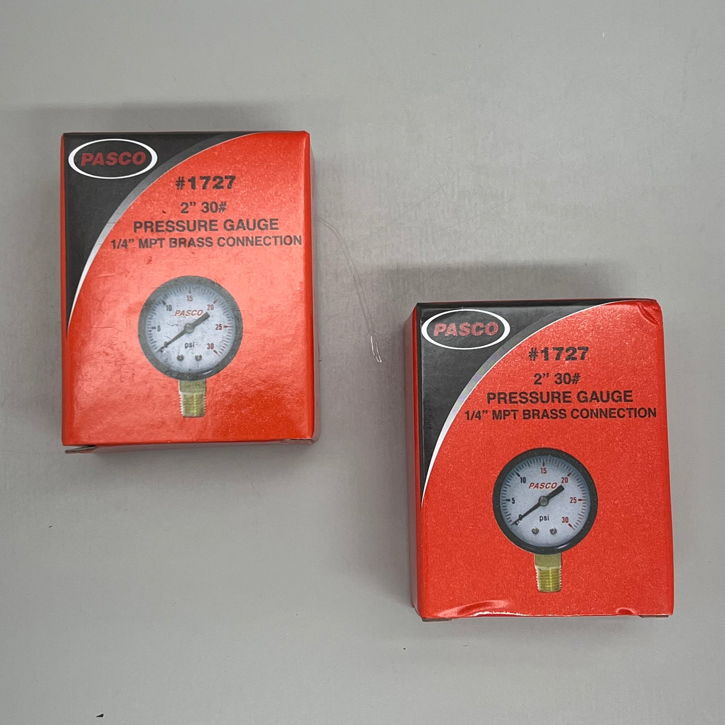 PASCO (2 PACK) Pressure Gauge 1/4" MPT Brass Connection 2" 30PSI Steel Enclosure 1727