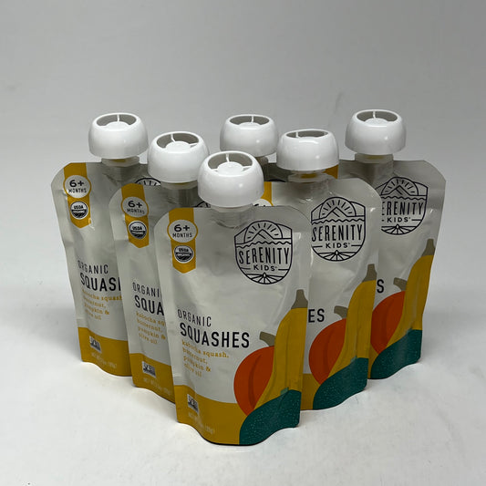 SERENITY (6 PACK) Squashes Organic Veggies W/ Olive Oil Pouches 3.5 oz BB 09/27