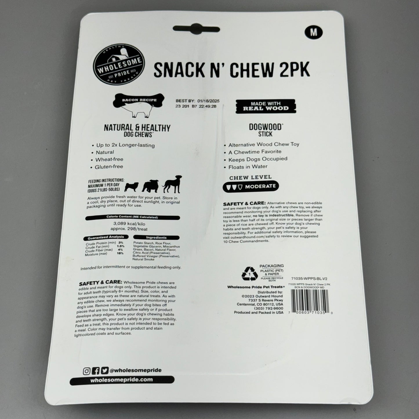 WHOLESOME Bacon Recipe Snack’n Chew 2Pk Edible & Non-Edible 3.4 oz