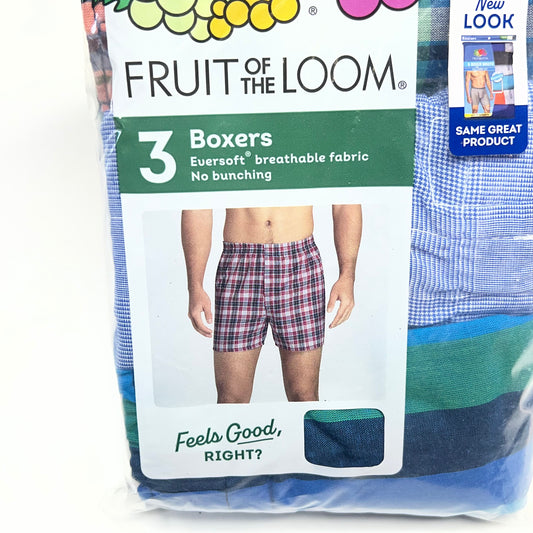 ZA@ FRUIT OF THE LOOM (3 PACK) Eversoft Breathable Fabric No Bunching Boxers Men's Sz XL Plaid/Multicolor 590103