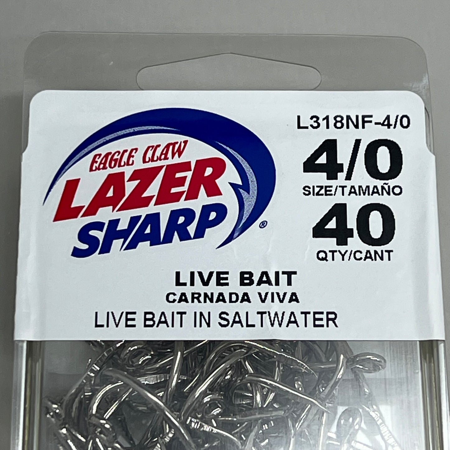 EAGLE CLAW Lazer Sharp Live Bait in Saltwater Fishing Hook #4/0 40pc L318NF-4/0