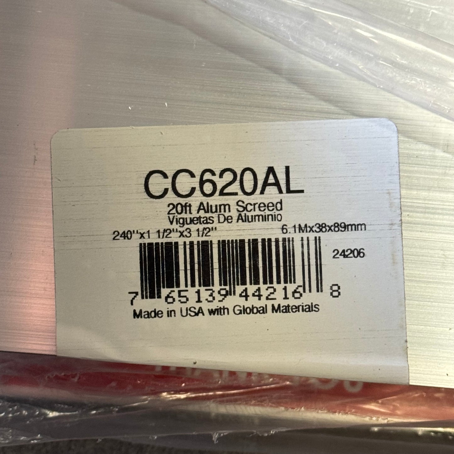 KRAFT TOOL CO. Striker Screed 240”x1-1/2”x3-1/2” CC620AL