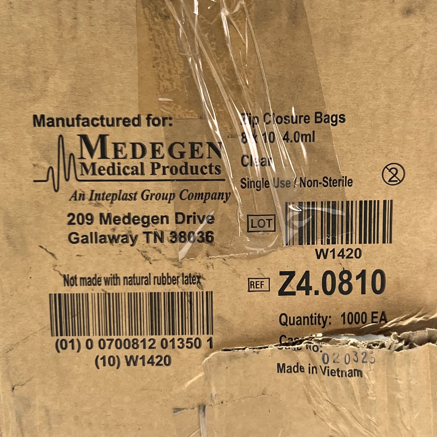 MEDEGEN (1000 Bags) Medical Products Zip Closure Bags Sz 8" x 10" W1420