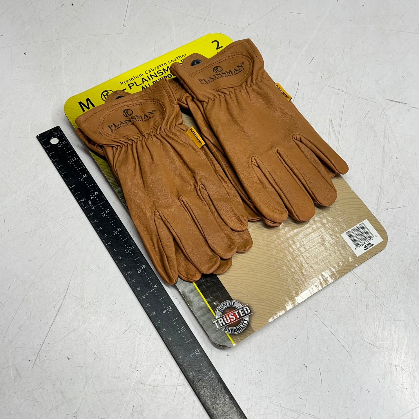 PLAINSMAN (2 PAIRS) Premium Cabretta Leather Gloves Unisex Sz M Brown GC206