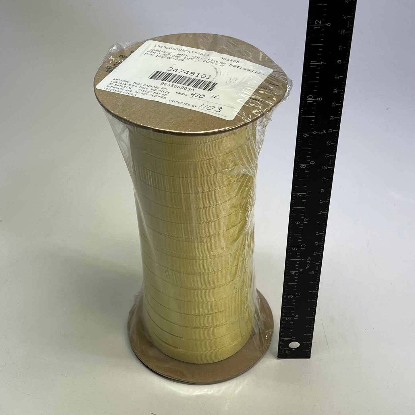 BALLY RIBBON MILLS Kevlar Tape Flame Resistant 650lbs x 40Yds Yellow 121202-650