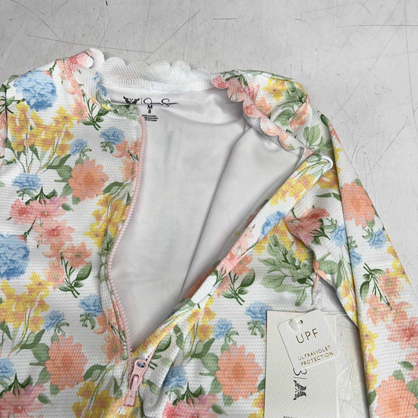 ZA@ JESSICA SIMPSON Long Sleeve Rashguard One Piece Swimsuit  Girl's Sz M Multicolor X-E054JS E