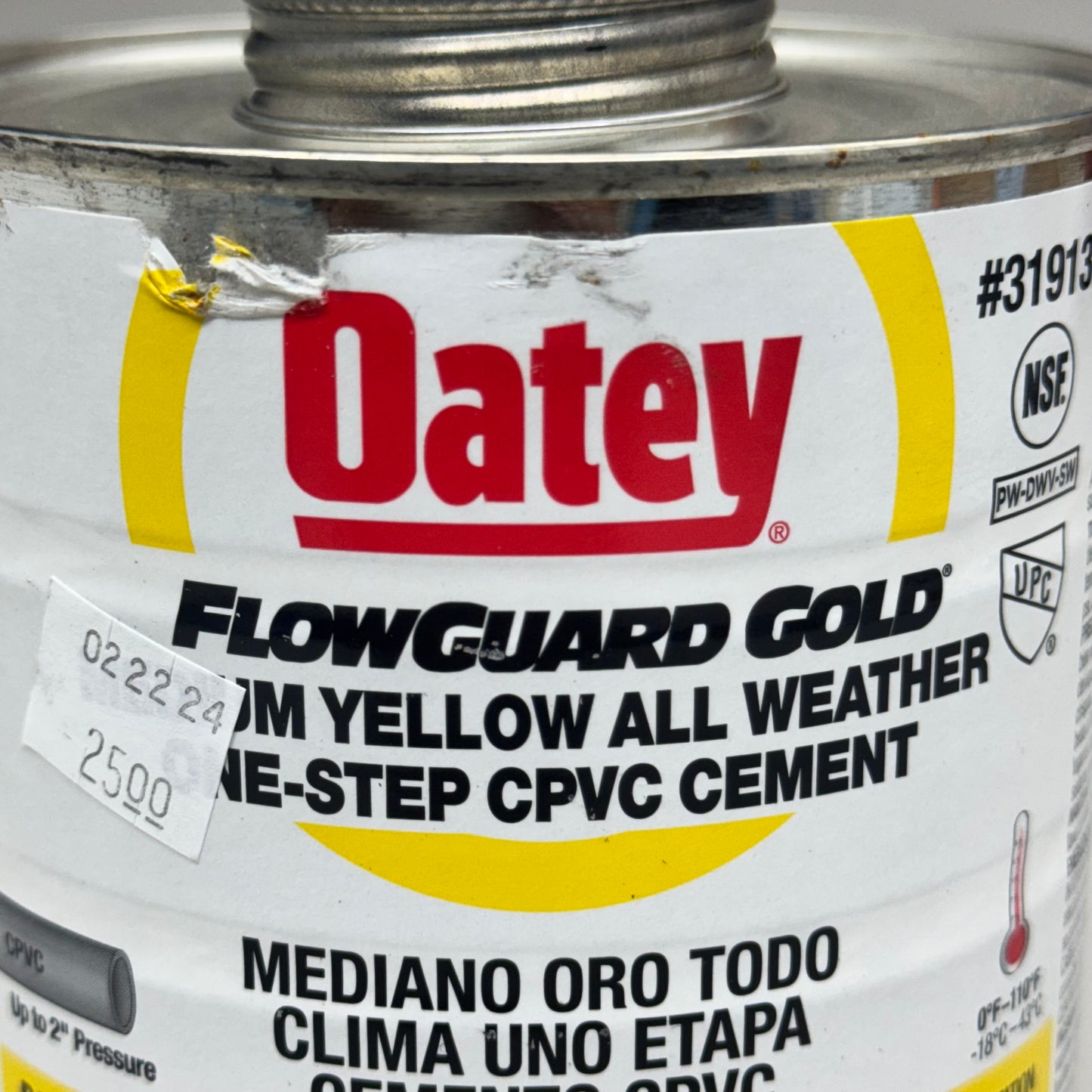 OATEY FlowGuard Gold Medium Yellow All Weather One-Step CPVC Cement 32 oz 31913