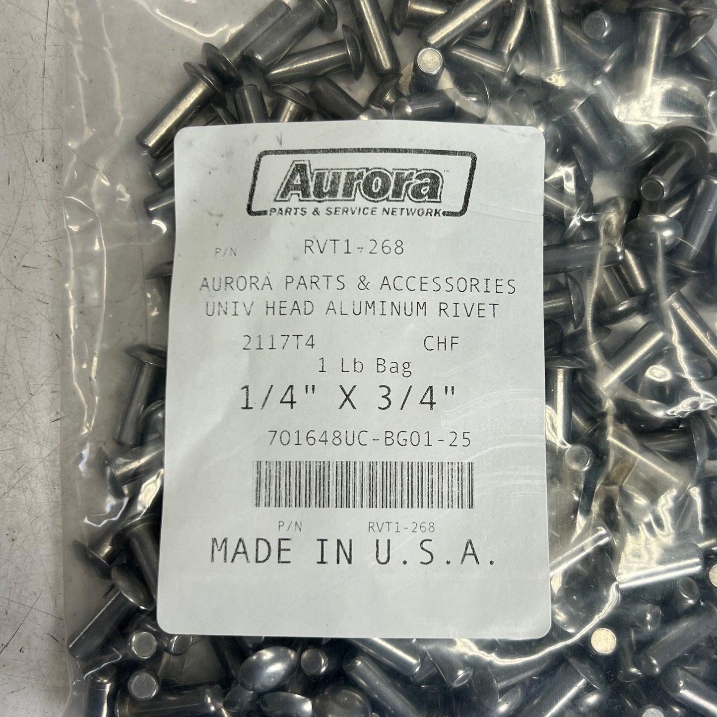 AURORA (268 Each) Univ Head Aluminum Rivet Sz 1/4" x 3/4", Grey RVT1-268