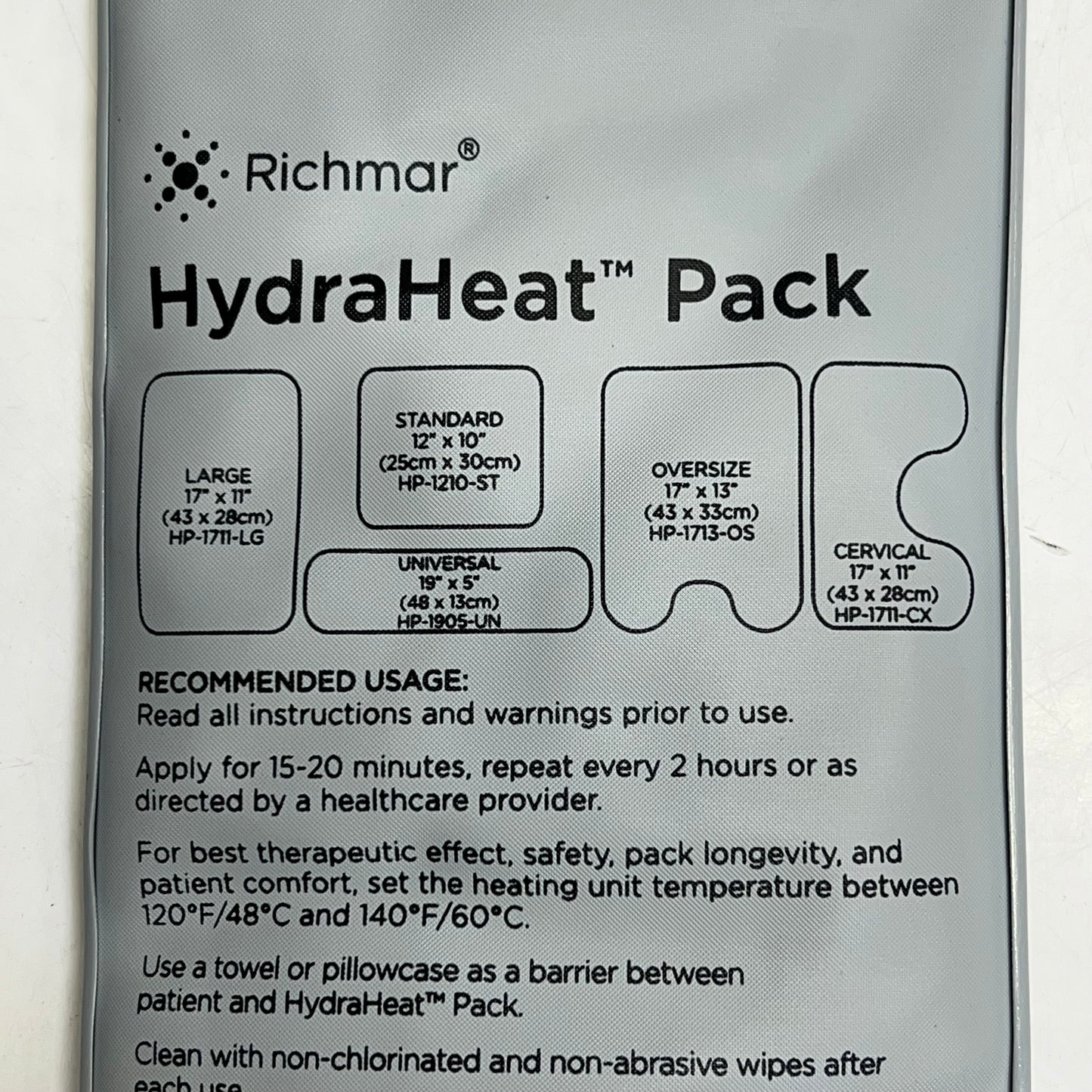 RICHMAR Non-porous Polymer Skin Hydraheat Pack  Universal 19"x5" Grey HP-1905-un