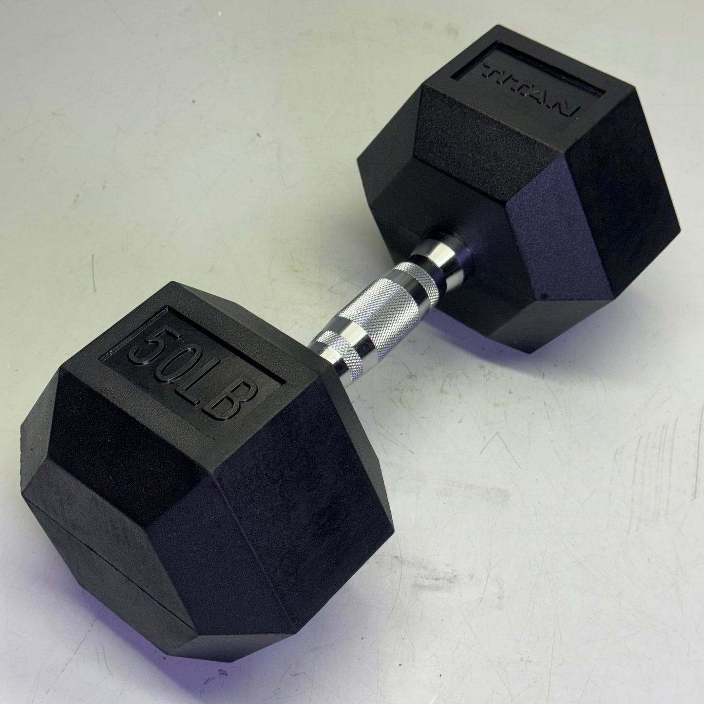 TITAN FITNESS (2 PACK) Black Rubber Coated Hex Dumbbell Single 50lb HEXDBB_50