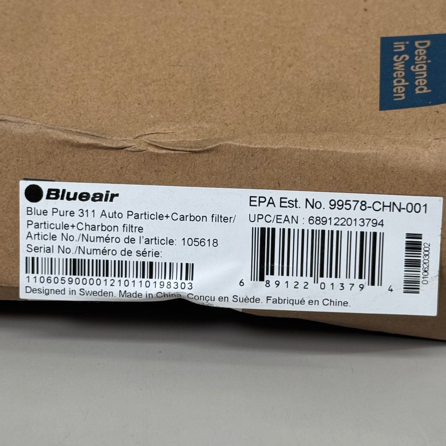 BLUE AIR 311 Auto Repla. Filter & Activated Carbon 14.96"Lx13.19"W OEM 689122013794