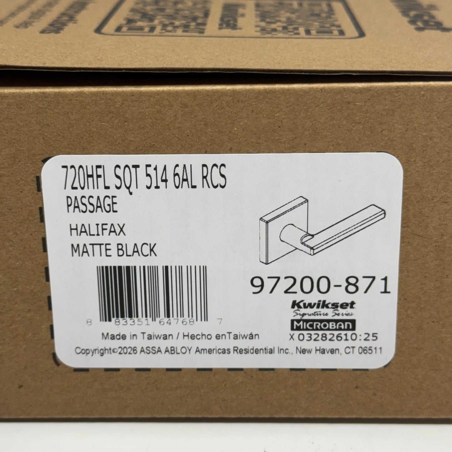KWIKSET Halifax Passage Door Lever, Square Rose Matte Black 97200-871