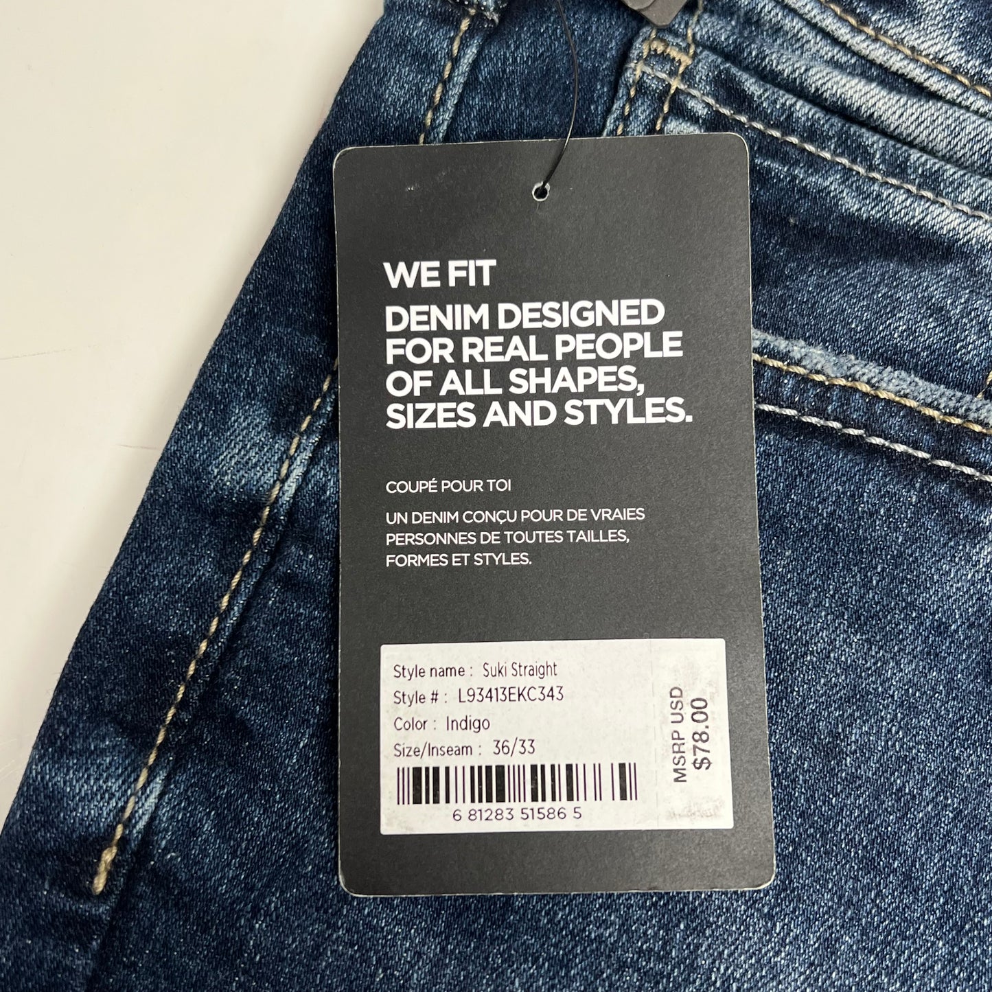SILVER JEANS CO Suki Curvy Mid Rise Straight Leg Jean Women's Sz 36/33 Indigo