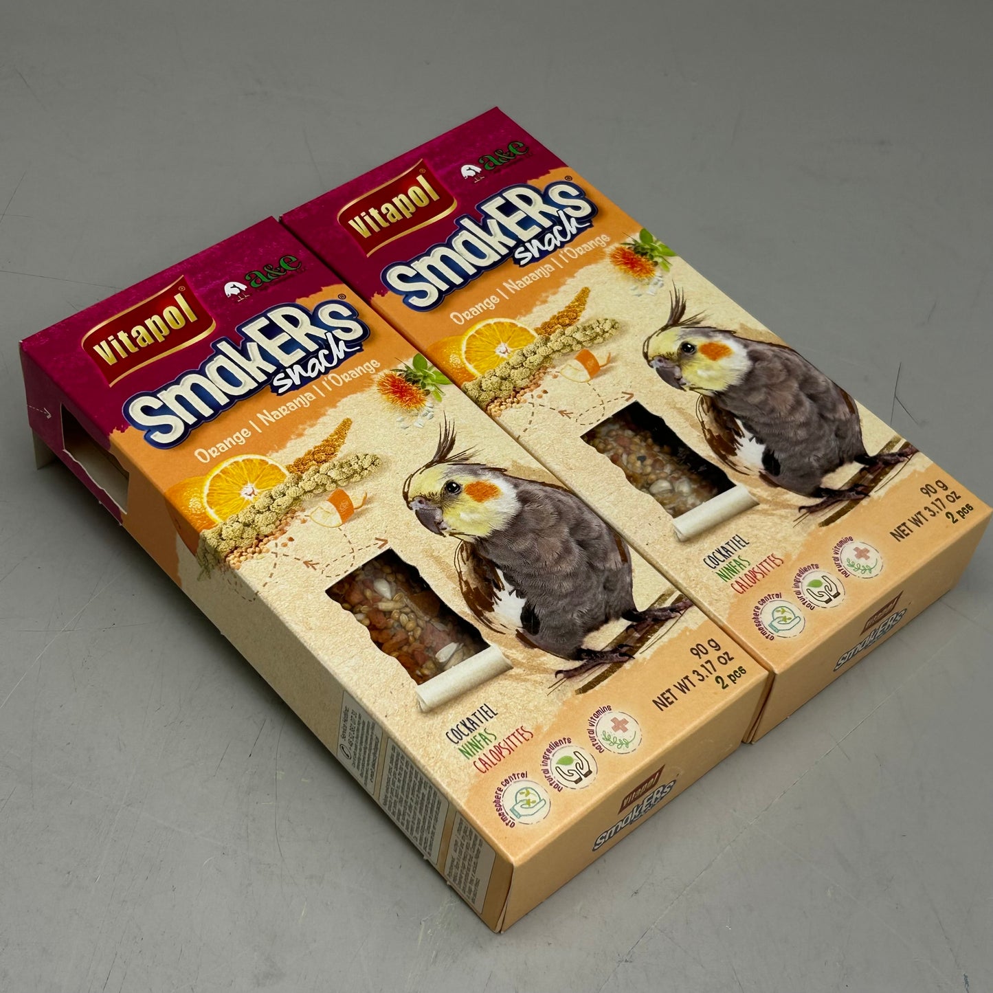 A&E CAGE COMPANY (2 Pack, 2PCS Each) Vitapol Smakers Snack Orange Flavor For Birds 3.17oz per Package