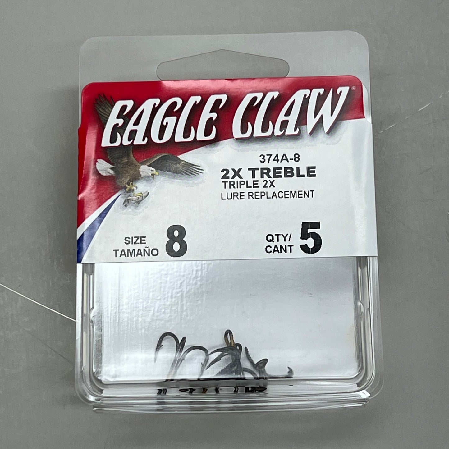 EAGLE CLAW (5 PACK) Curved Point 2X Treble Hook Lure Repla Bronze #8 5pc 374A-8