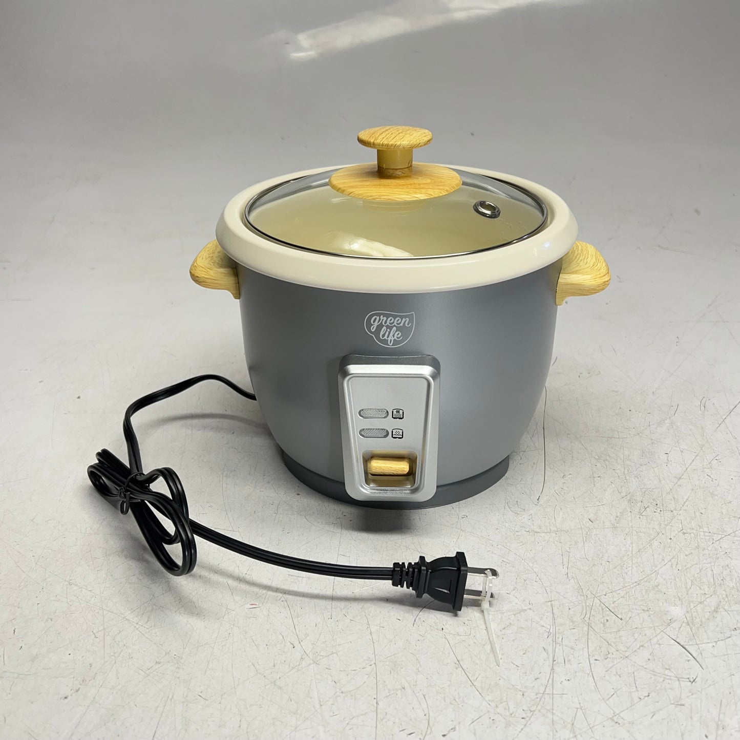 GREEN LIFE One Touch Design Rice Cooker  6-Cup Grey/Faux Wood CC008703-003